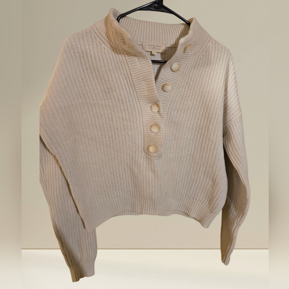 Sezane Cream V-Neck Sweater